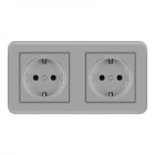 Priza Dubla De Perete Incastrata Techstar® TS-PC, 110-250V, 16A, Ignifuga, 80x151mm, Gri