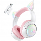 Casti Gaming GT838 Wi-Fi 2.4Ghz / BT / USB-C Iluminare RGB  Roz