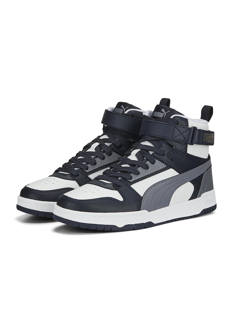 Pantofi sport high-top unisex cu insertii din piele RBD Game - Alb murdar/Bleumarin