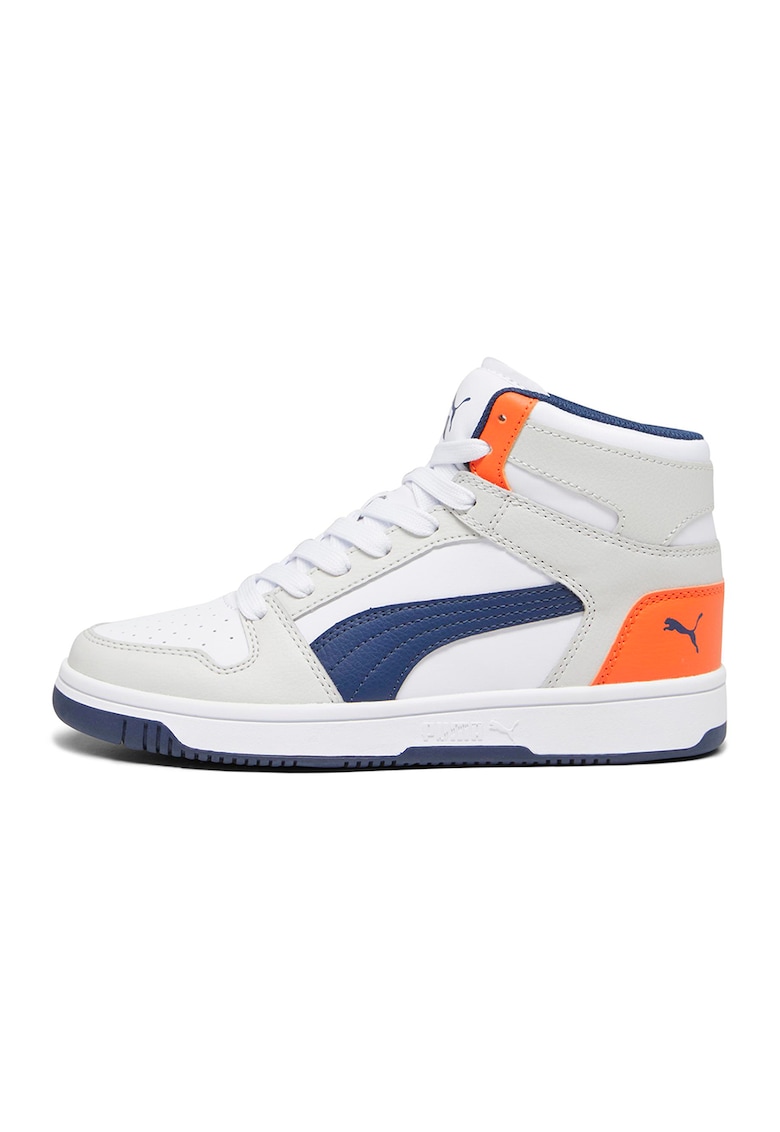 Pantofi sport mid-cut de piele ecologica Rebound Layup - Alb/Portocaliu/Albastru