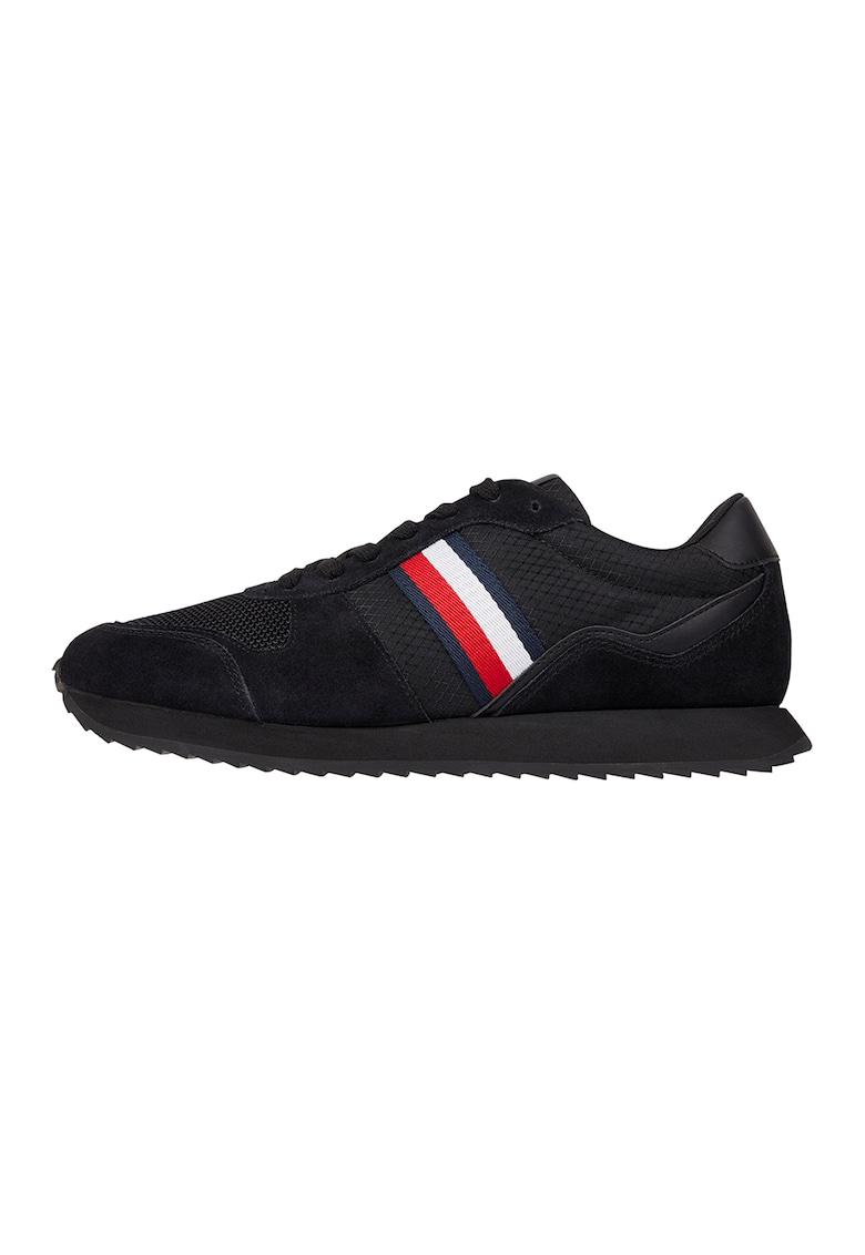 Pantofi sport cu insertii din piele intoarsa - Negru
