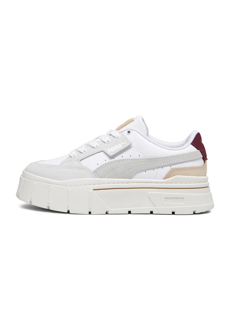 Pantofi sport flatform cu insertii din piele intoarsa Mayze Stack Luxe - Alb/Gri deschis/Bej