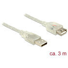 Delock Extension cable USB 2.0 Type-A male > USB 2.0 Type-A female 3m transpar