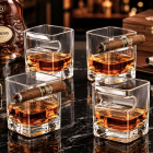 Set 4 pahare whiskey cu Suport Trabuc