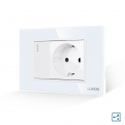 Intrerupator Simplu Cap Scara + Priza cu Rama din Sticla LUXION, Standard Italian, 3M