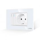 Intrerupator Dublu + Priza cu Rama din Sticla LUXION, Standard Italian, 3M