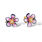 Cercei din argint cu floare mov Aurelia, aurii – Perfectbijoux.ro