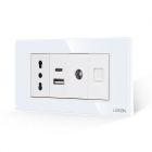 Priza Ingusta + Dubla USB + TV + Internet cu Rama Din Sticla LUXION, Standard Italian, 4M