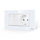 Intrerupator Dublu + Priza cu Rama din Sticla LUXION, Standard Italian, 4M