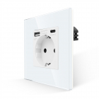 Priza Simpla + USB-A + USB-C LUXION cu Rama din Sticla