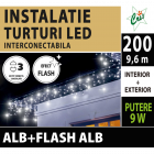 Instalatie decorativa Craciun, Cris, 200 LED-uri alb cu flash alb, 9,6 m, interior / exterior, alimentare la retea