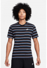 Tricou cu decolteu rotund si model in dungi - Alb/Negru/Albastru royal