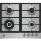 Plita incorporabila Beko HIAW64225SX, gaz, 4 arzatoare, gratar fonta, arzator wok, inox