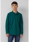 Bluza polo cu fenta cu nasturi - Verde aquamarin
