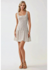 Rochie mini -  mulata - guler patrat - bej - textil