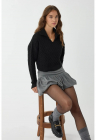 Pulover dama -  tricotat texturat cu guler camasa - negru - tricot