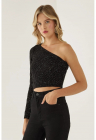 Bluza dama -  tricotata cu o maneca - negru - tricot
