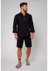 Set Lino din In 100% camasa si pantalon scurt Black 13348 - Negru