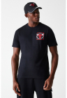 Tricou cu decolteu la baza gatului si imprimeu pe spate - Negru