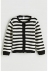Cardigan cu nasturi si dungi - Alb/Negru