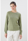 Pulover cu broderie florala si maneci raglan - Verde sparanghel