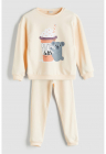Pijama cu model grafic si pantaloni lungi - Gri/Portocaliu pal