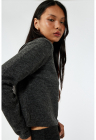 Cardigan crop cu nasturi - Gri inchis melange