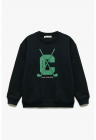 Bluza de trening cu imprimeu si mansete si terminatii elastice - Verde/Bleumarin