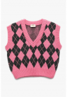 Vesta din tricot cu decolteu in V - Negru/Roz