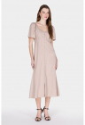 Rochie uni din amestec de in cu maneci scurte – Maro deschis – FashionDays.ro