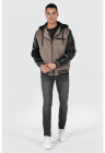 Geaca colorblock cu gluga - Maro taupe
