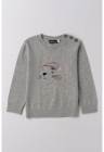 Pulover din amestec de lana cu broderie - Gri melange