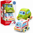 Set 2 masinute moi pentru bebelusi, ambulanta si masinuta verde, mecanism pull-back, Multicolor – Hiris.ro