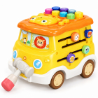 Autobuz educational multifunctional pentru copii, cu tobe, lumini, sunete, activitati interactive si ciocanel, Galben – Hiris.ro