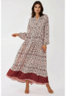 Rochie maxi –  imprimeu – guler camasa – rosu – textil – FashionDays.ro