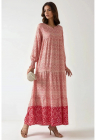 Rochie maxi  viscoza – guler rotund – roz – maneci lungi – FashionDays.ro