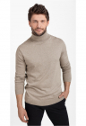 Pulover tricotat fin cu guler inalt - S-Max - Bej melange - Bej melange