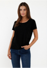 Tricou de bumbac cu decolteu la baza gatului - T‑DIANA - Czarny - Negru