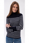 Pulover cu guler dama S-Jane - albastru marin cu dungi
