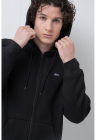 Hanorac regular fit cu fermoar si logo - Negru