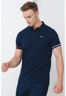 Tricou polo uni - Rosu/Alb optic/Bleumarin
