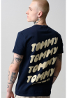 Tricou cu decolteu la baza gatului si imprimeu logo - Albastru ultramarin