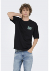 Tricou lejer din bumbac organic cu imprimeu grafic - Negru/Albastru deschis