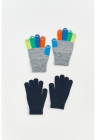 Set de manusi tricotate - 2 piese - Gri melange/Bleumarin
