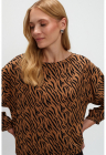 Bluza cu animal print cu maneci cazute - Negru/Caramel