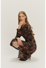 Rochie midi cu model si decolteu rotund - Negru/Maro