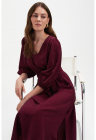 Rochie midi cu cordon in talie - Visiniu