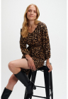 Rochie cu decolteu in V si animal print - Negru/Bej