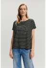 Tricou cu dungi si strasuri - Alb/Negru