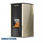 Termosemineu pe peleti SUNSYSTEM Comfort 25 kw complet echipat pentru incalzire pompa vas expansiune automatizare buncar peleti 25 kg  tiraj fortat culoare Crem aprindere automata pana la 150 mp – Fornello.ro